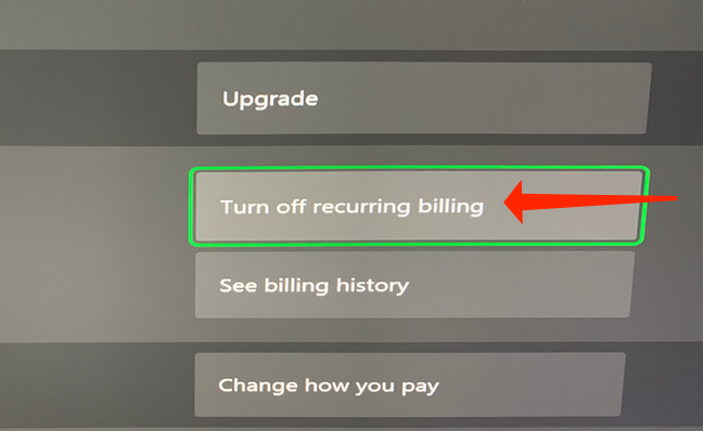 Select "Turn Off Recurring Billing" to stop automatic payments for Xbox Game Pass.