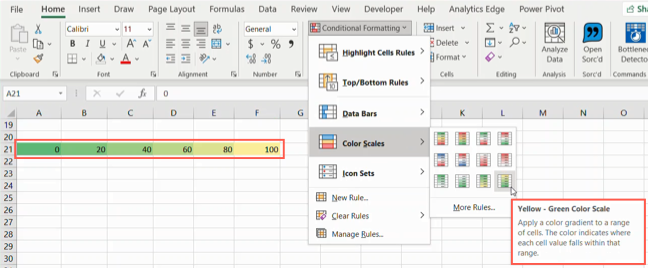 Color Scales previews in Excel