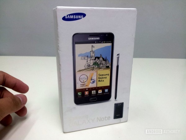 The Samsung Galaxy Note in its box.