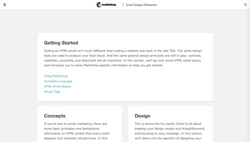 Home page of MailChimp Email Blueprints