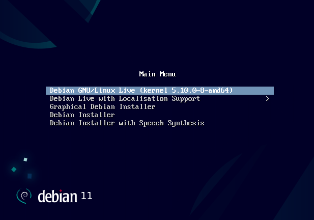 debian live boot screen