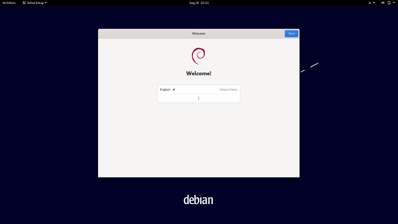 debian live welcome screen