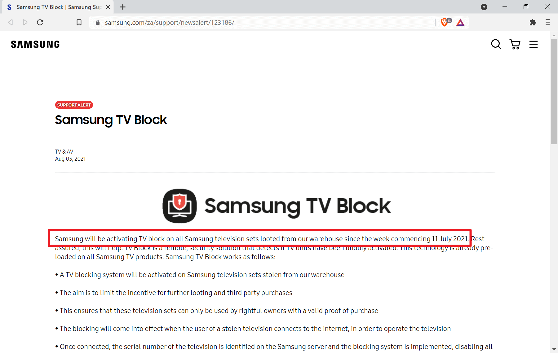 samsung tv block