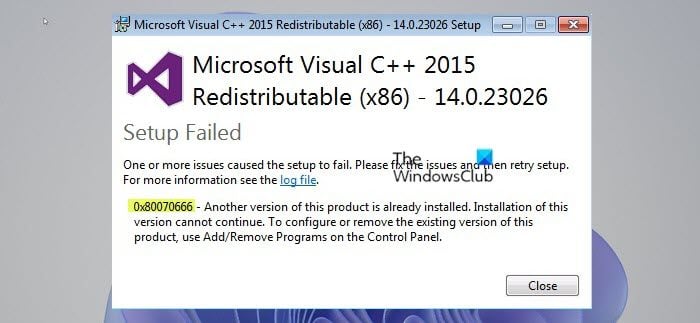 Microsoft Visual C++ Installation Error 0x80070666