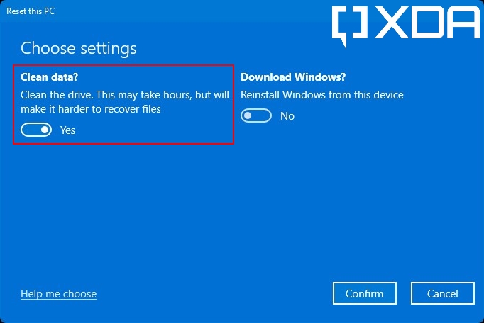 Windows 11 reset settings for cleaning the drive