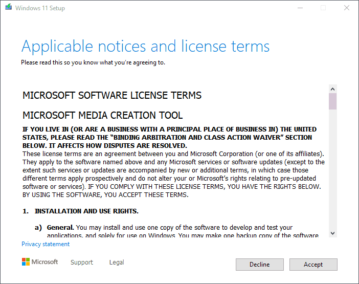 windows 11 media-creation tool license terms