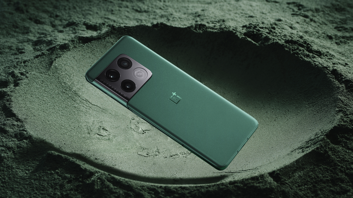 The green OnePlus 10 Pro in a moon crater.