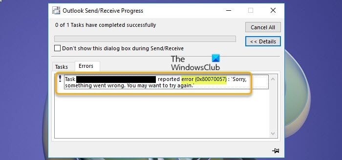 Napaka 0x80070057 Outlookovega imenika brez povezave se ne prenese