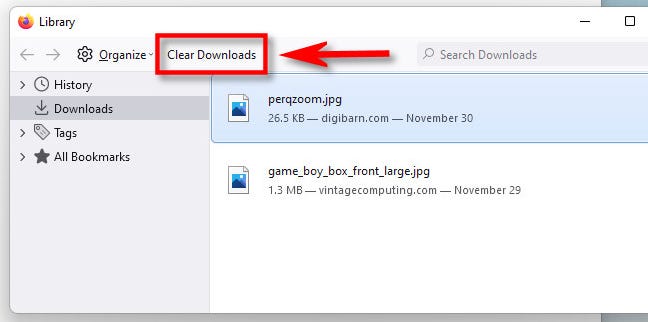 In Firefox, click "Clear Downloads."