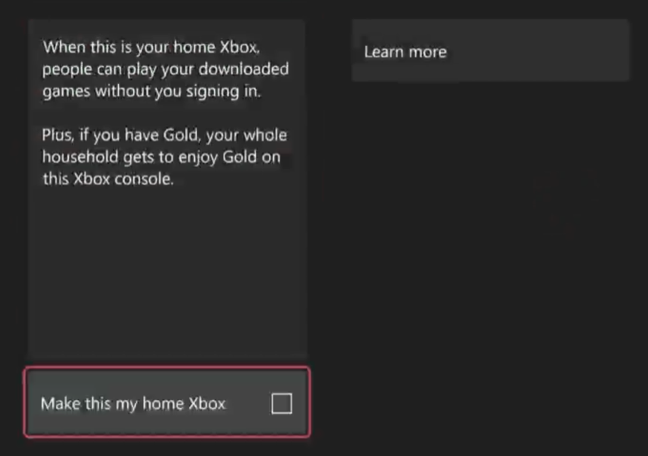 Set Xbox as "Home" console