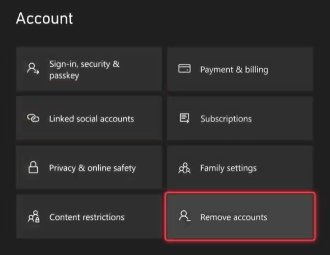 Remove account from Xbox console