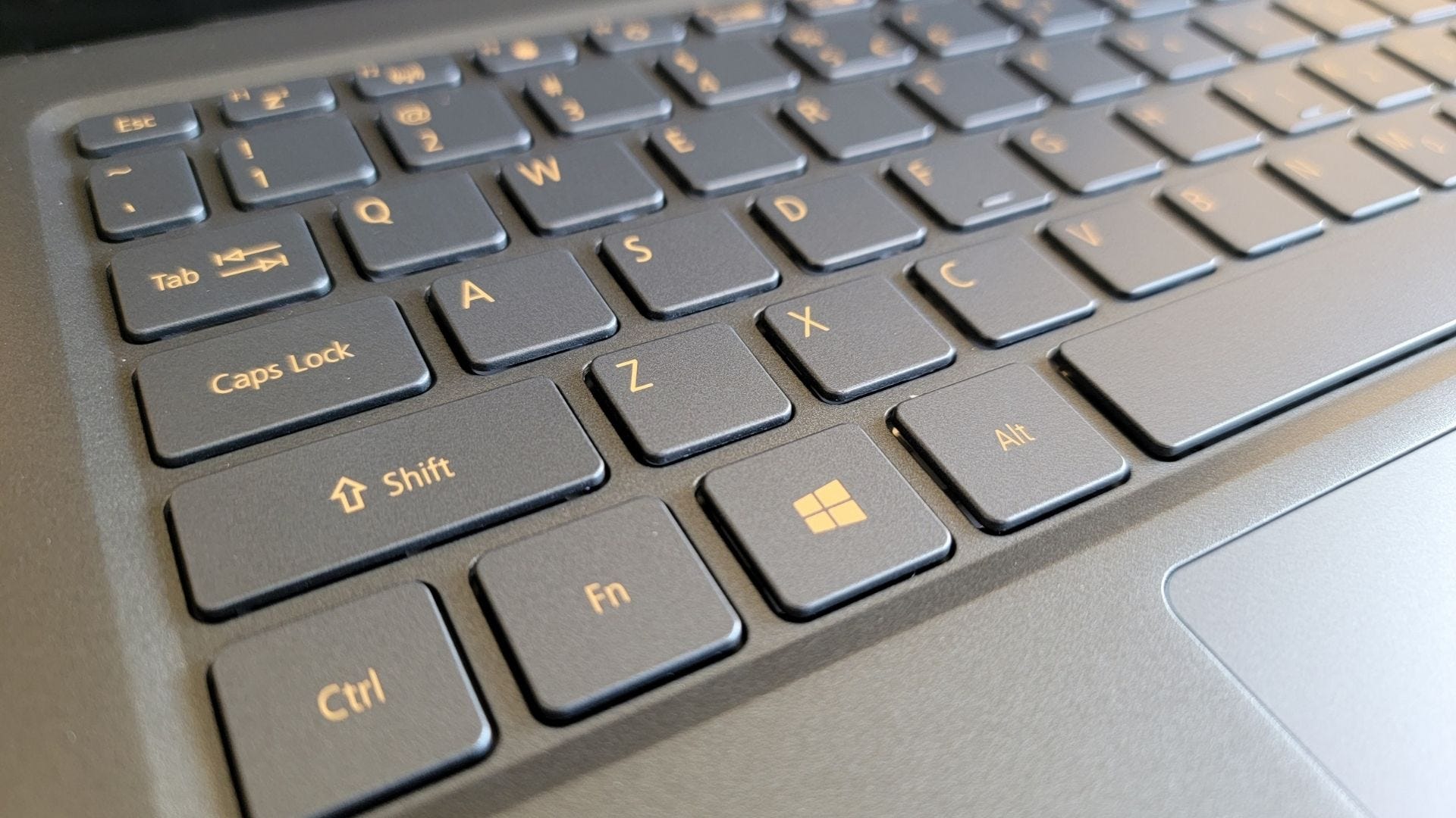 closeup of the keyboard on the acer swift 5 laptop