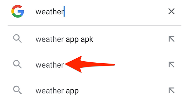 Search for "weather" in the Google app.