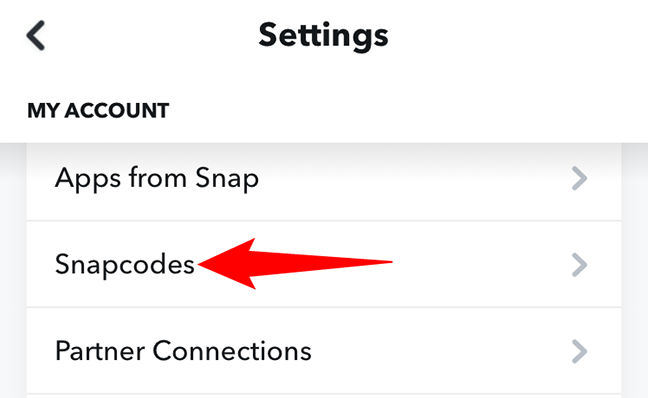 Select "Snapcodes" in "Settings."