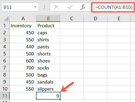 Funkcija COUNT v Excelu