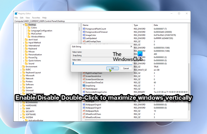 Enable or Disable Double-Click to maximize windows vertically