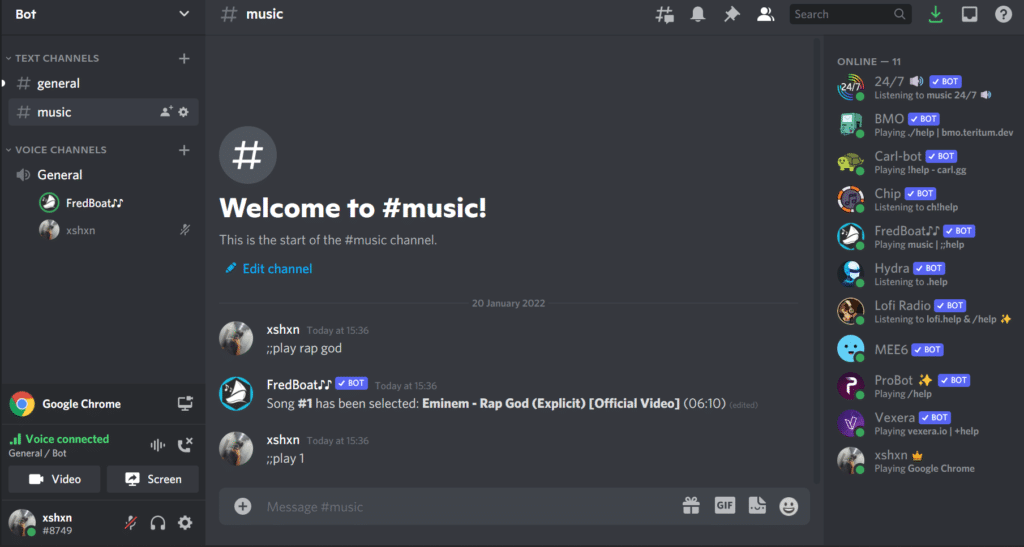 Discord bots playing music in voice chat