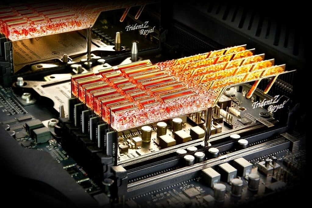 RAM modules with gold finish and sparkling crystals on top