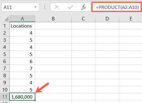 Funkcija PRODUCT v Excelu