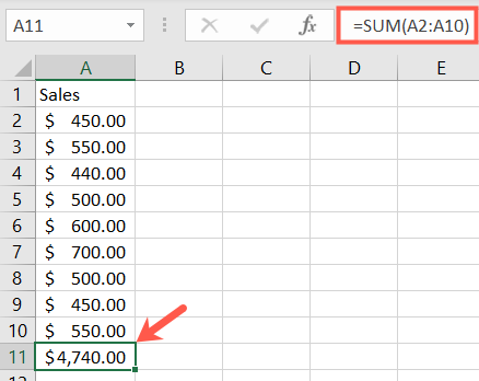 Fonction SOMME dans Excel