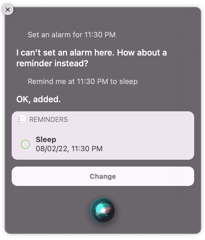 Set alarm using Siri on Mac