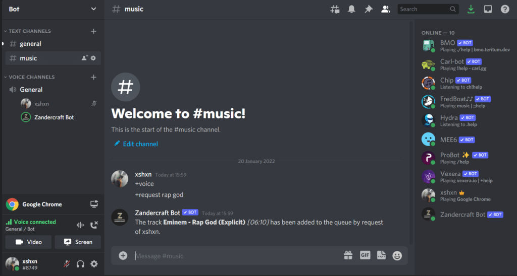 Zandercraft Discord music bot