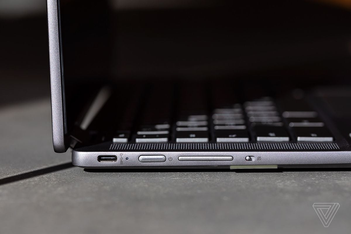 The ports on the left side of the HP Chromebook x360 14c.