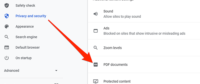 PDF documents option in Chrome