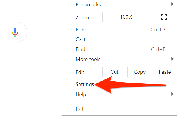 Settings option in Chrome menu