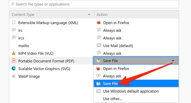 Save File option for PDFs in Firefox