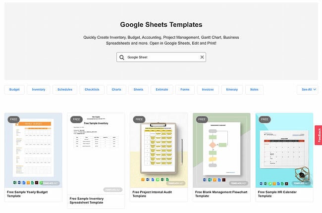 waar sjablonen voor Google Spreadsheets te vinden zijn: template.net