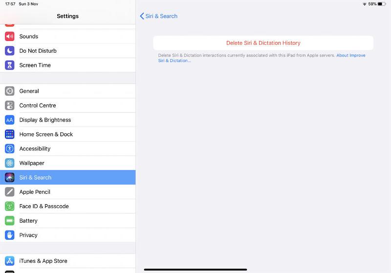 How to delete Siri history & data: iPad Settings