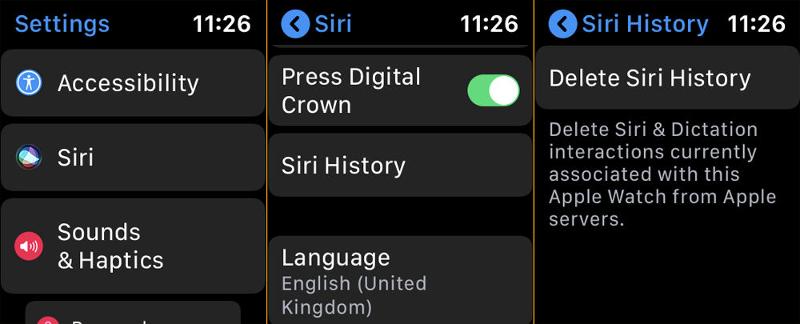 How to delete Siri history & data: Apple Watch Settings
