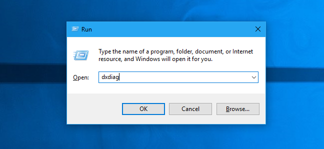 Launching dxdiag from Windows 10's Run dialog