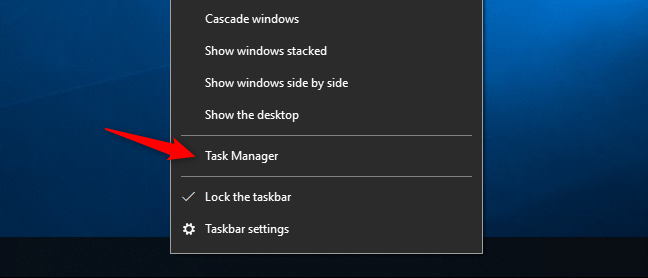Option to open Task Manager from Windows 10's taskbar