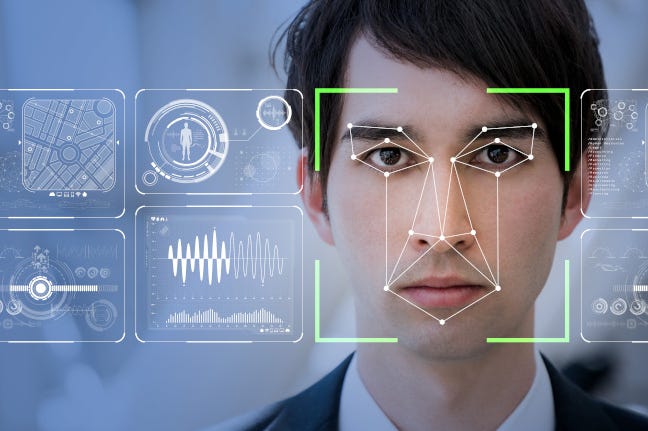 Man's face under facial recognition system