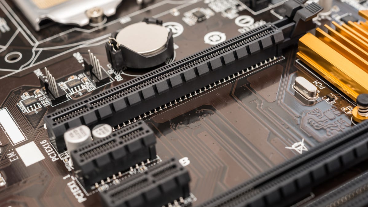 Close up of motherboard's PCI slots