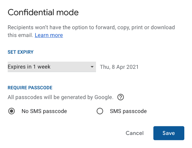 Set expiry date for confidential mode in Gmail
