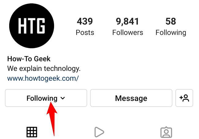 Choose "Following" on the profile page.