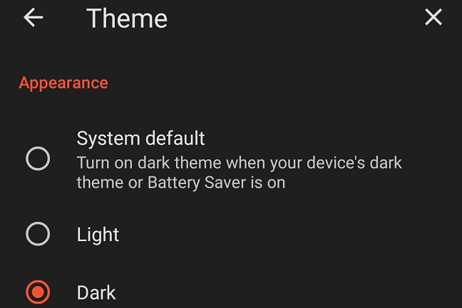 Dark mode in Brave on mobile.