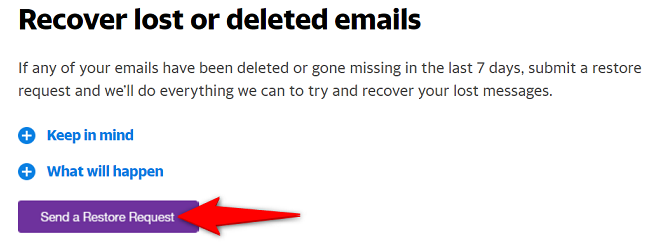 Select the "Send a Restore Request" button.