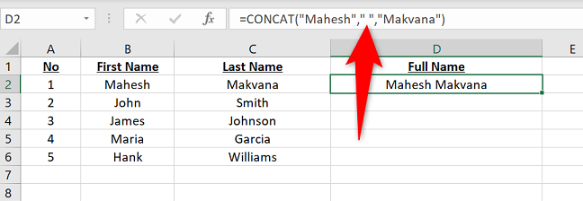 Add a space between values in CONCAT.