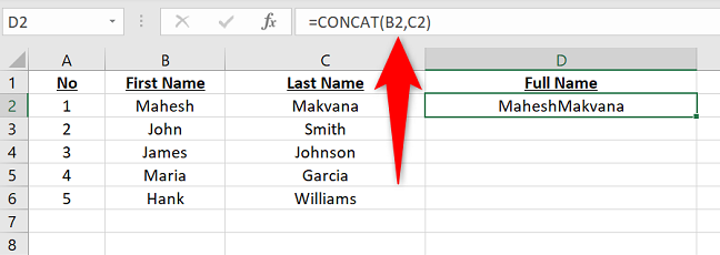 Concatenate values using cell references.