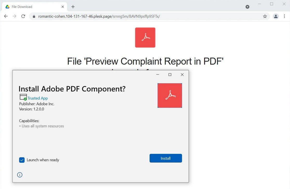 App Installer prompting to install fake Adobe PDF Component