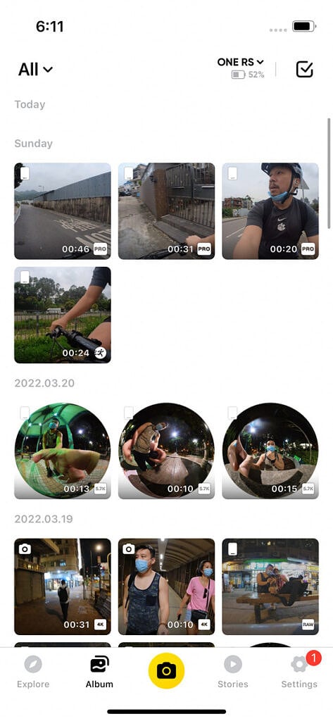 Insta360 app connecting to the One RS on iOS