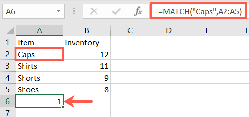 MATCH for finding text in Excel