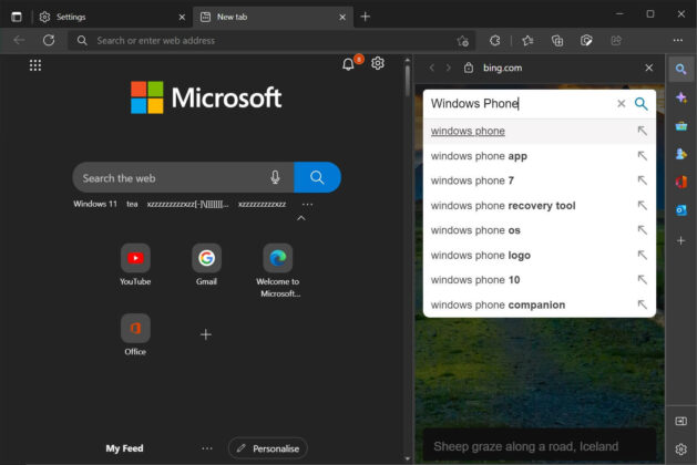 Microsoft Edge Bing sidebar