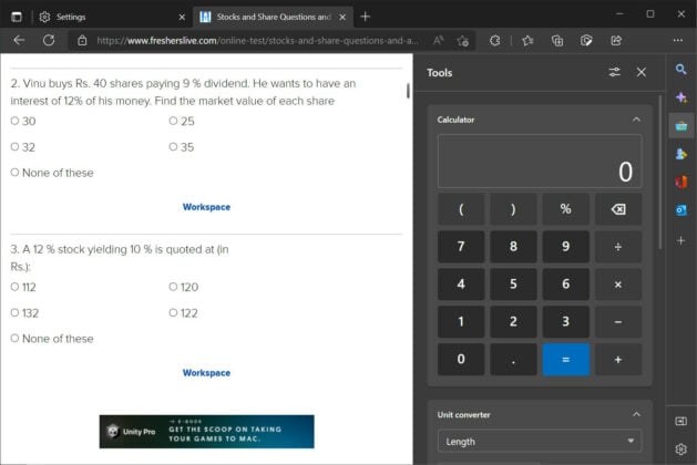 Microsoft Edge Sidebar calculator