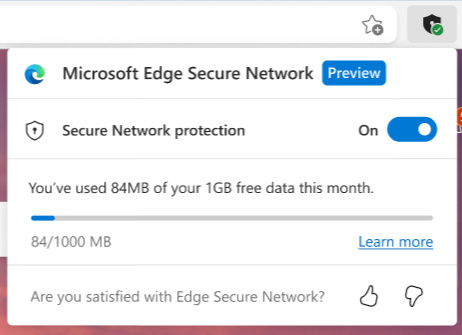 Microsoft Edge VPN data allowance