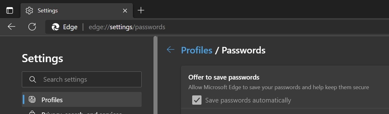 Microsoft Edge auto save password